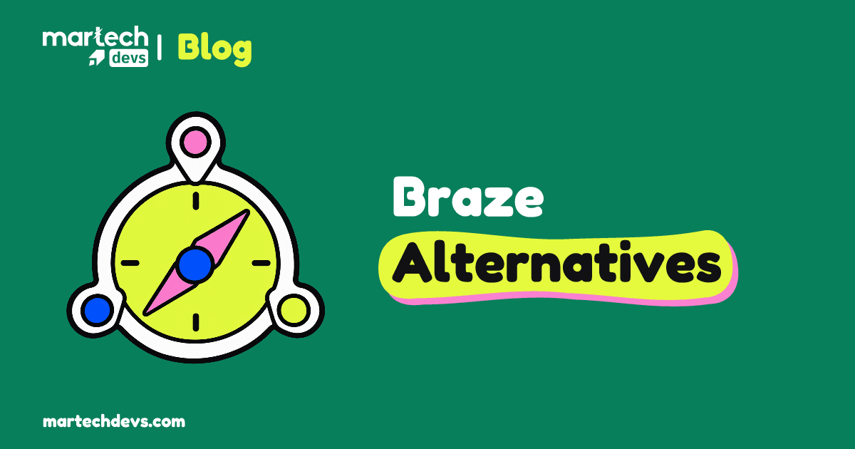 A colorful compass points toward a new route beside Braze Alternatives.