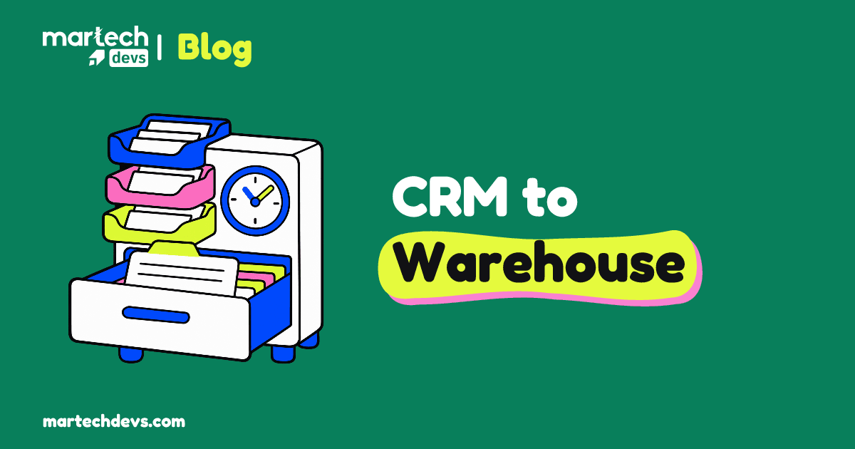 A document-sorting cabinet with colored input trays and an integrated clock beside CRM to Warehouse.