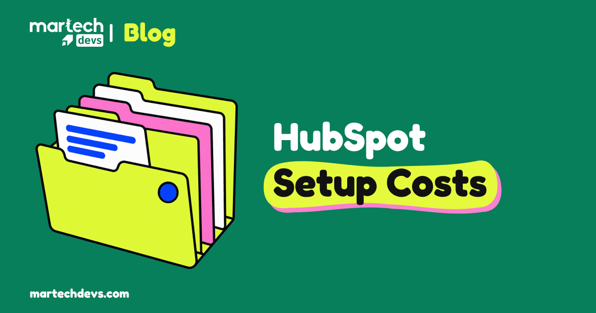 A lime accordion folder with pink and white dividers and an estimate sheet, beside HubSpot Setup Costs.