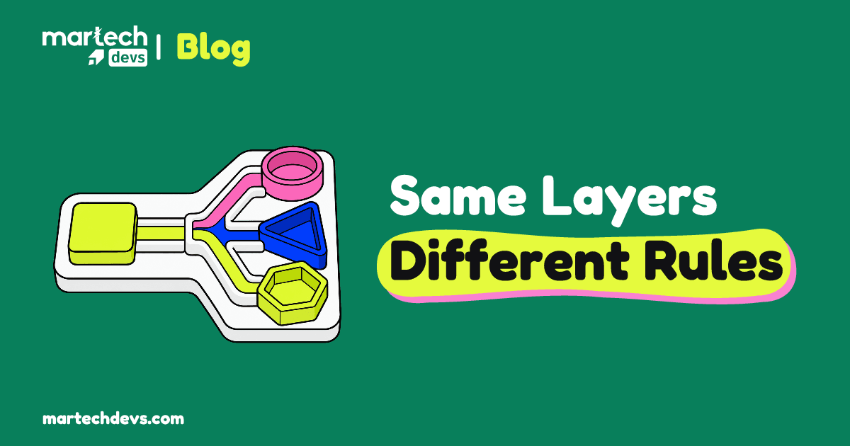 A routing board divides one path into three differently shaped colored trays beside Same Layers Different Rules.