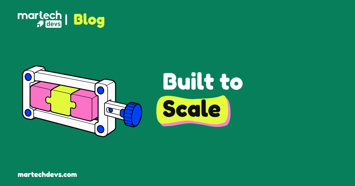 An adjustable frame holds connected puzzle blocks beside Built to Scale.